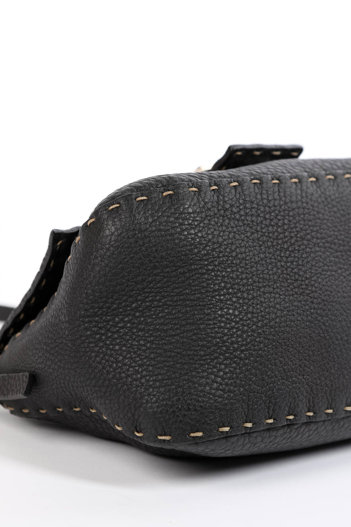 Vintage Fendi Black Leather Selleria Mini Mamma Baguette Bag