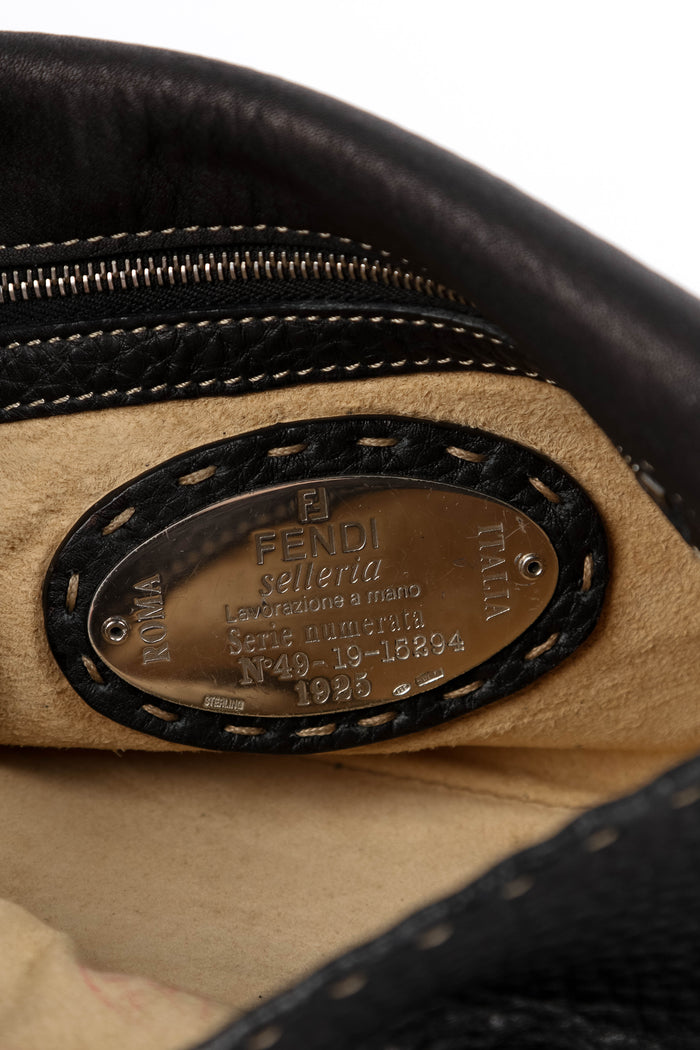 Vintage Fendi Black Leather Selleria Mini Mamma Baguette Bag