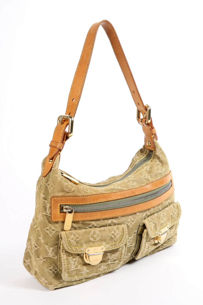 2000s Louis Vuitton Green Denim Baggy PM Monogram Shoulder Bag
