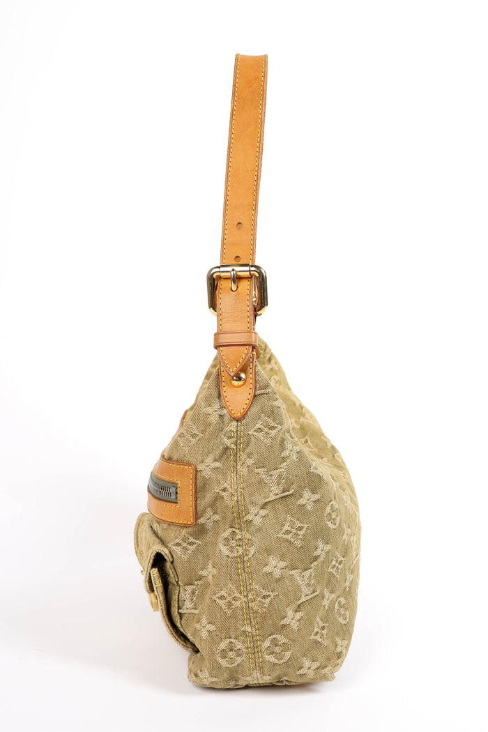 2000s Louis Vuitton Green Denim Baggy PM Monogram Shoulder Bag