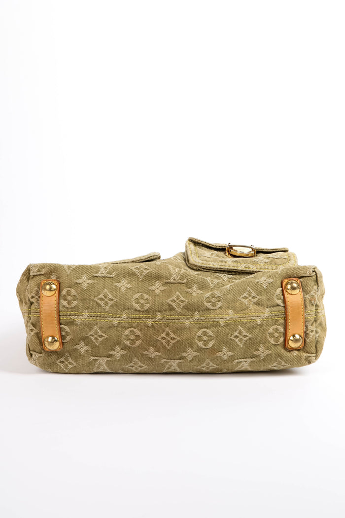 2000s Louis Vuitton Green Denim Baggy PM Monogram Shoulder Bag