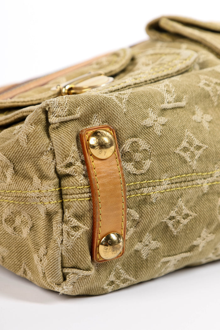 2000s Louis Vuitton Green Denim Baggy PM Monogram Shoulder Bag