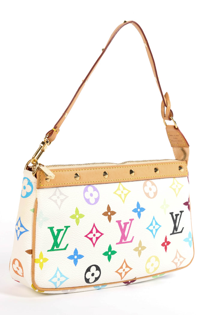 RARE Louis Vuitton x Takashi Murakami White Multicolour Pochette Accessoires