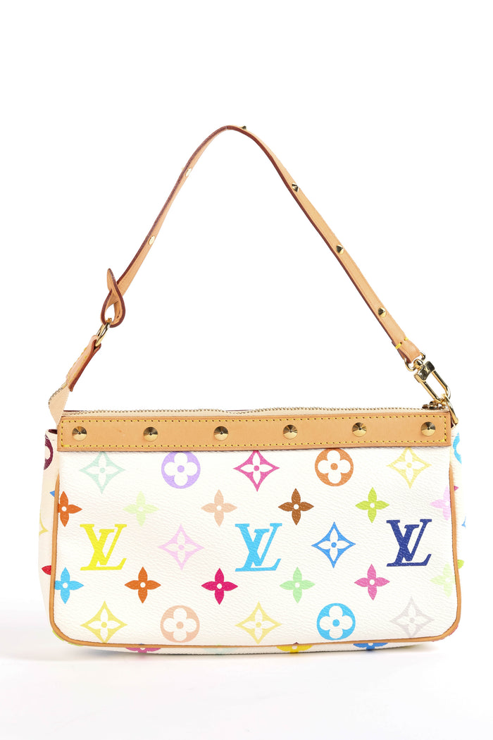 RARE Louis Vuitton x Takashi Murakami White Multicolour Pochette Accessoires