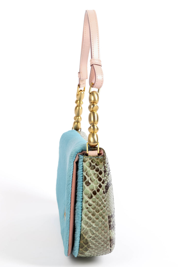 RARE Christian Dior Blue Pony Hair and Python Malice Shoulder Bag