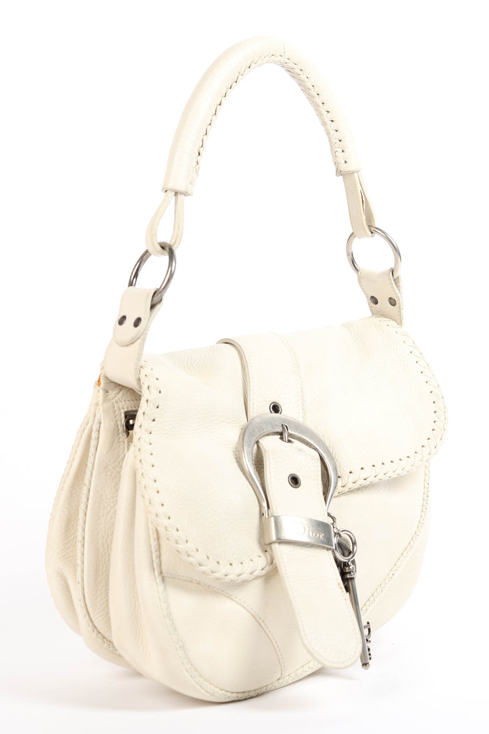 Vintage Christian Dior White Leather Gaucho Shoulder Bag