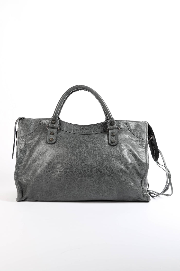 2010s Balenciaga Charcoal Grey Leather City Bag