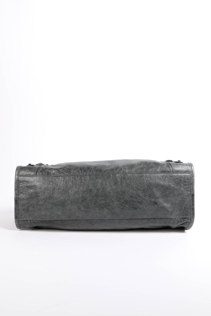 2010s Balenciaga Charcoal Grey Leather City Bag