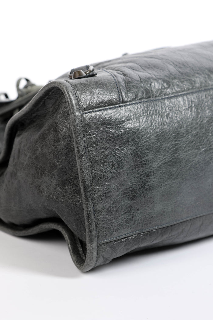 2010s Balenciaga Charcoal Grey Leather City Bag