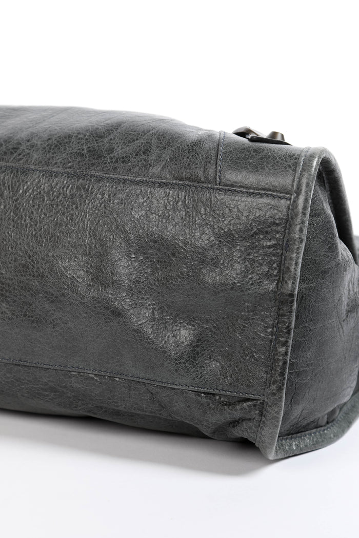 2010s Balenciaga Charcoal Grey Leather City Bag