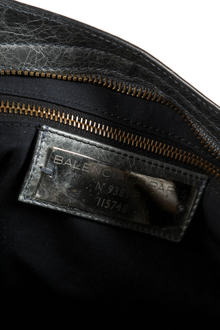 2010s Balenciaga Charcoal Grey Leather City Bag