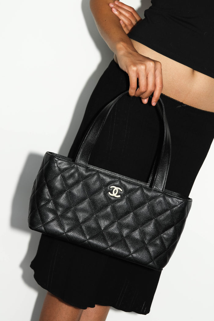 2000s Chanel Black Caviar Leather Shoulder Bag