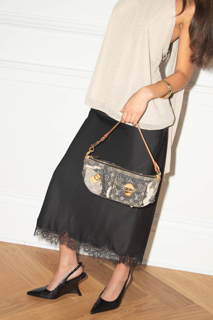 RARE 2000s Louis Vuitton Black Denim Patchwork Shoulder Bag