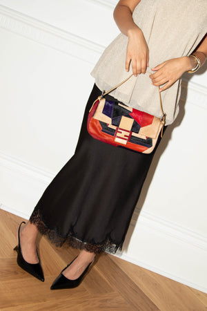 Vintage Fendi Pony Hair Patchwork Baguette Shoulder Bag