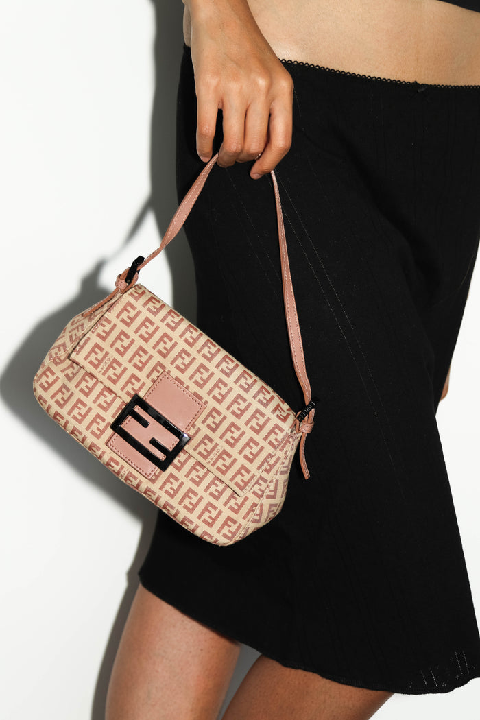Vintage Fendi Beige Zucchino Mini Mamma Shoulder Bag