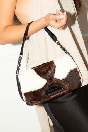 RARE Christian Dior Cow Print Pony Hair Malice Shoulder Bag