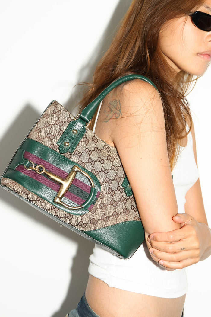 Vintage Gucci Monogram Horsebit Tote Bag