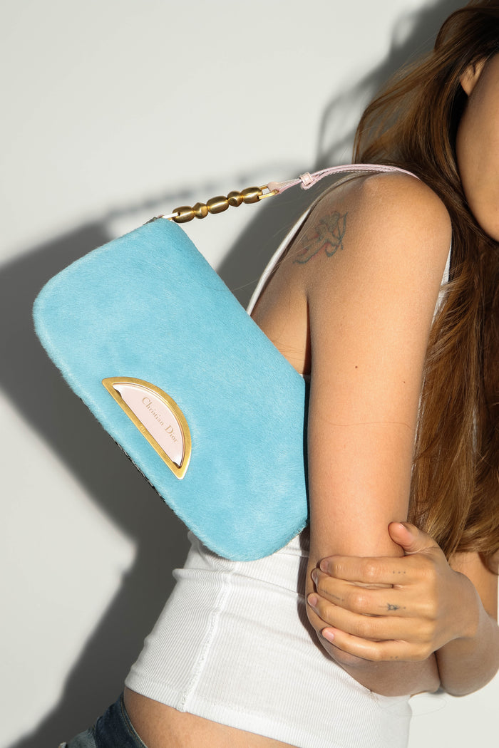 RARE Christian Dior Blue Pony Hair and Python Malice Shoulder Bag