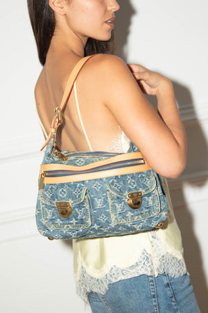 2000s Louis Vuitton Blue Denim Baggy PM Monogram Shoulder Bag