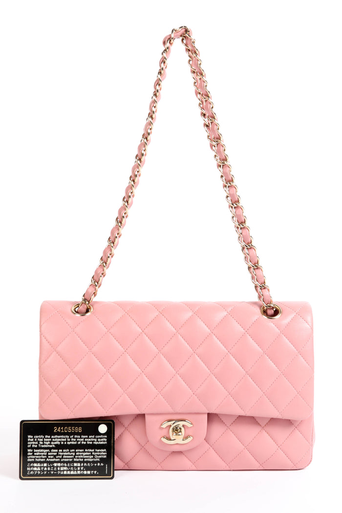 2010s Chanel Pink Lambskin Leather Medium Classic Double Flap Bag