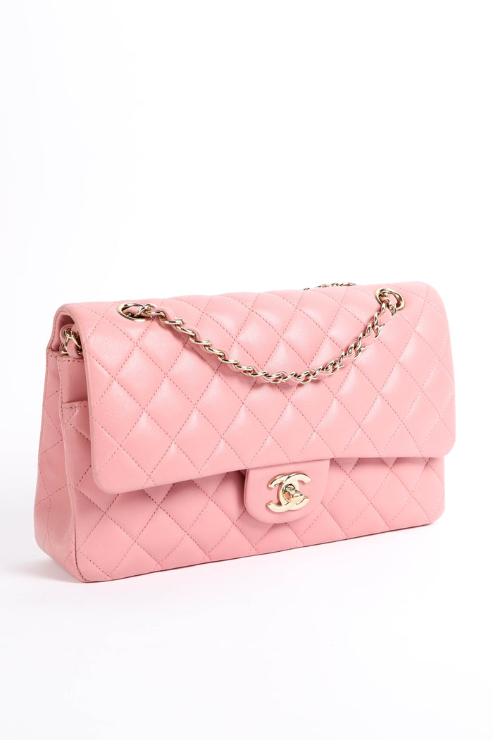 2010s Chanel Pink Lambskin Leather Medium Classic Double Flap Bag