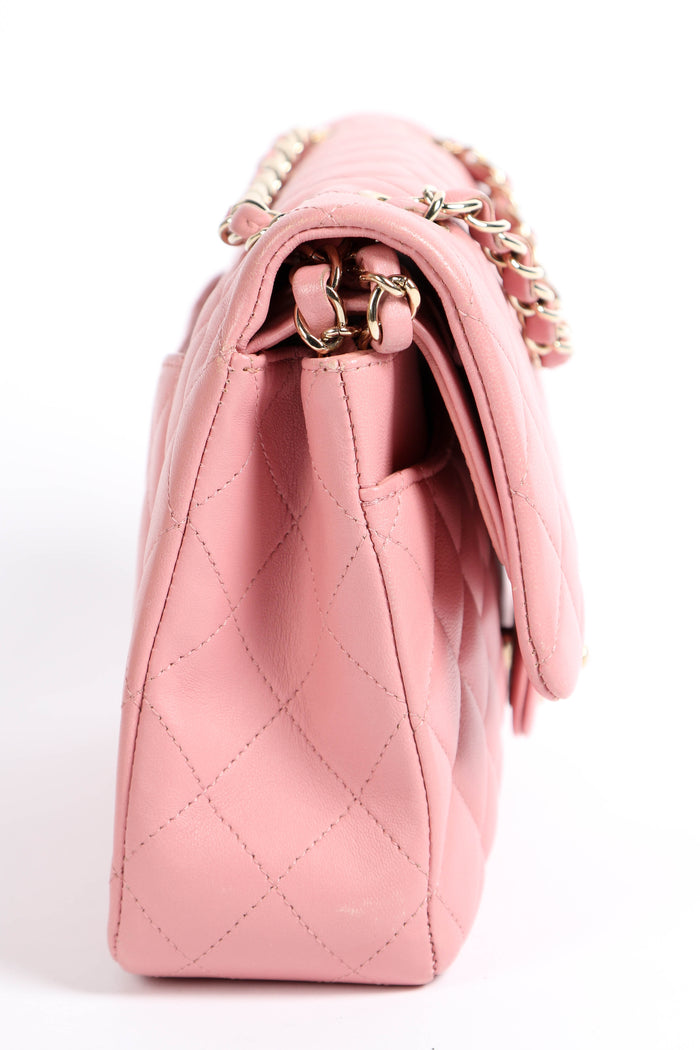 2010s Chanel Pink Lambskin Leather Medium Classic Double Flap Bag