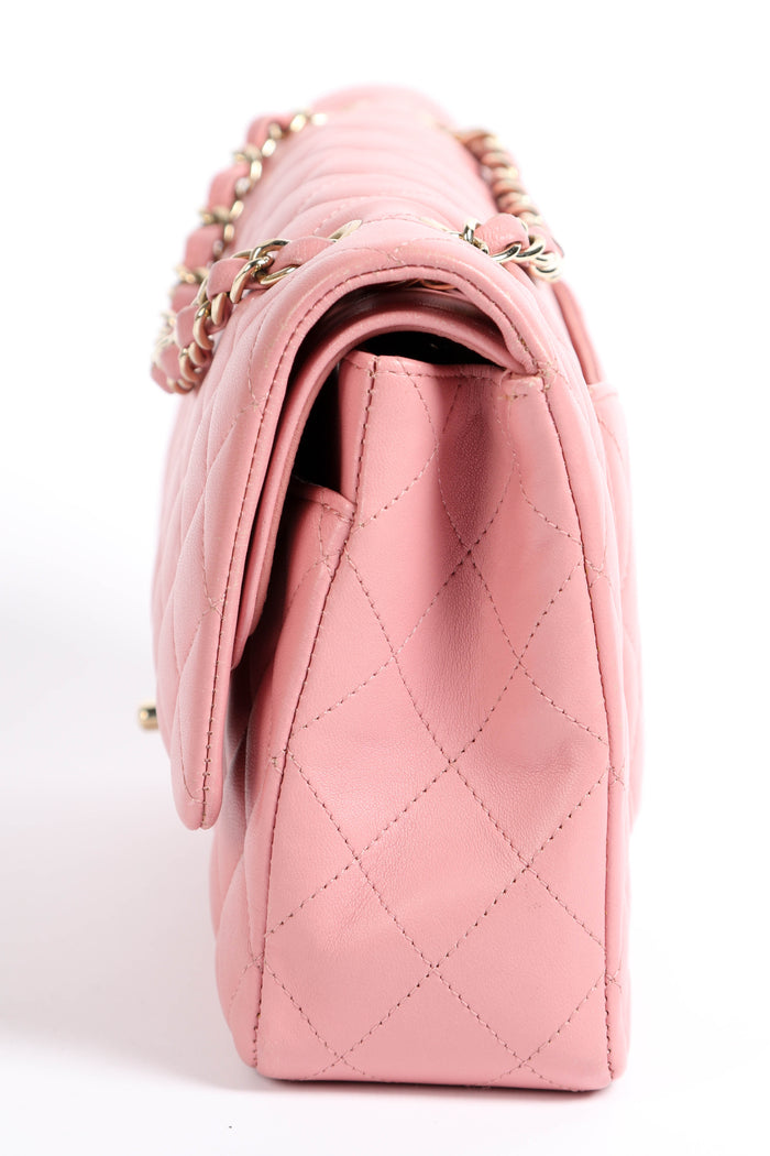 2010s Chanel Pink Lambskin Leather Medium Classic Double Flap Bag