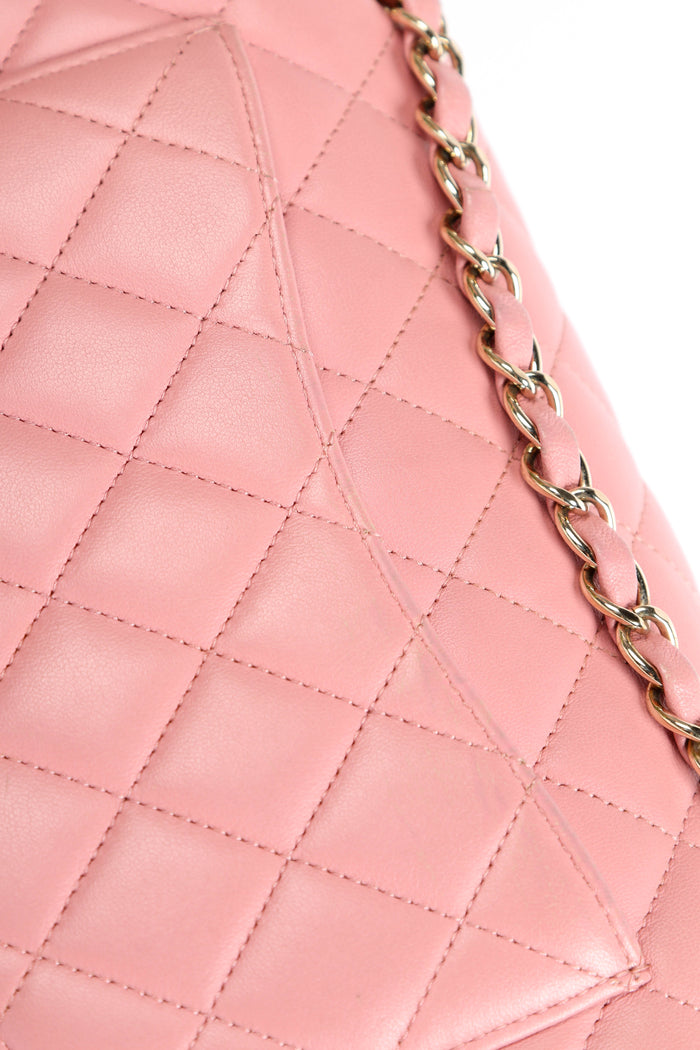 2010s Chanel Pink Lambskin Leather Medium Classic Double Flap Bag