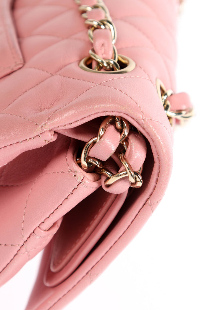 2010s Chanel Pink Lambskin Leather Medium Classic Double Flap Bag