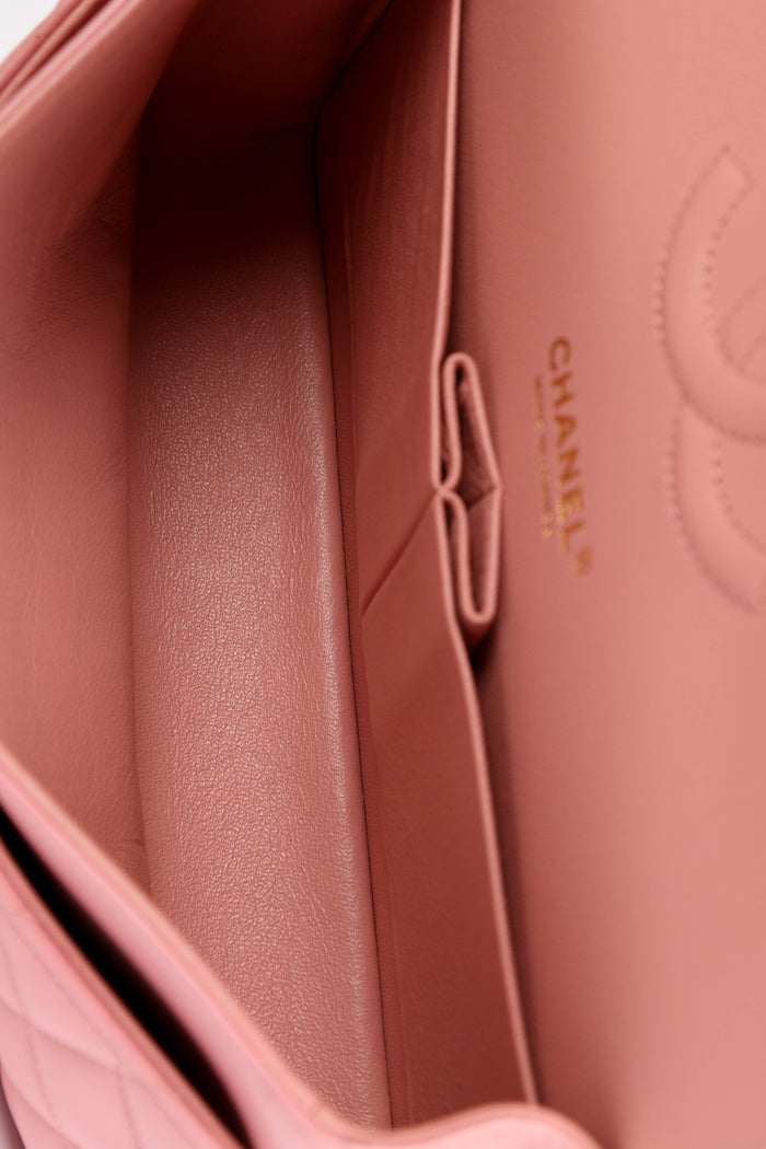 2010s Chanel Pink Lambskin Leather Medium Classic Double Flap Bag
