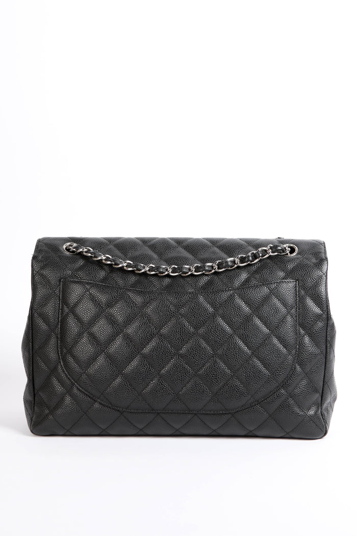 2000s Chanel Black Caviar Leather Maxi Single Flap Bag
