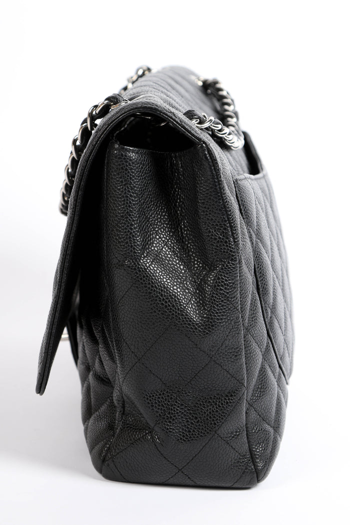 2000s Chanel Black Caviar Leather Maxi Single Flap Bag