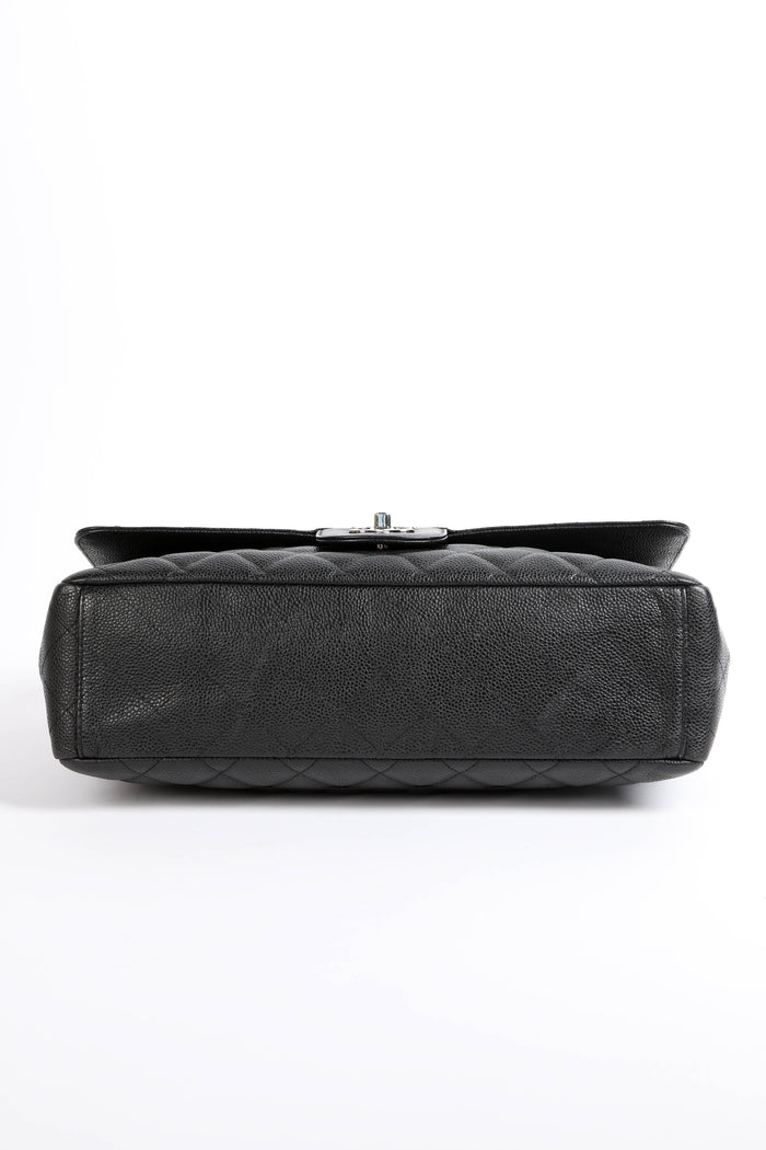 2000s Chanel Black Caviar Leather Maxi Single Flap Bag