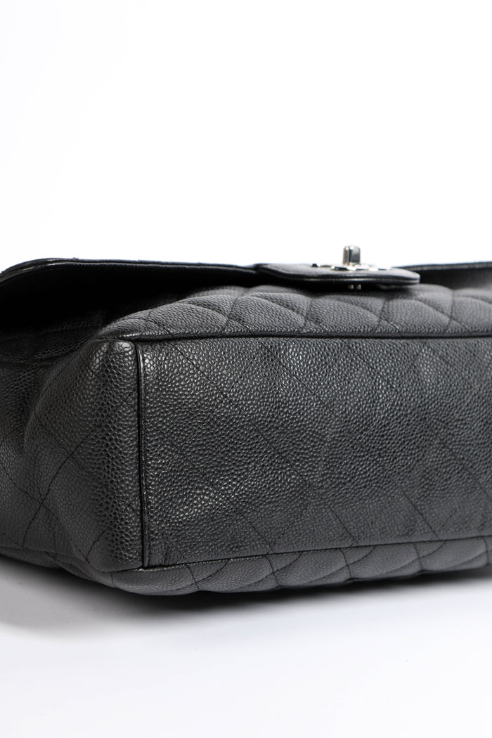 2000s Chanel Black Caviar Leather Maxi Single Flap Bag