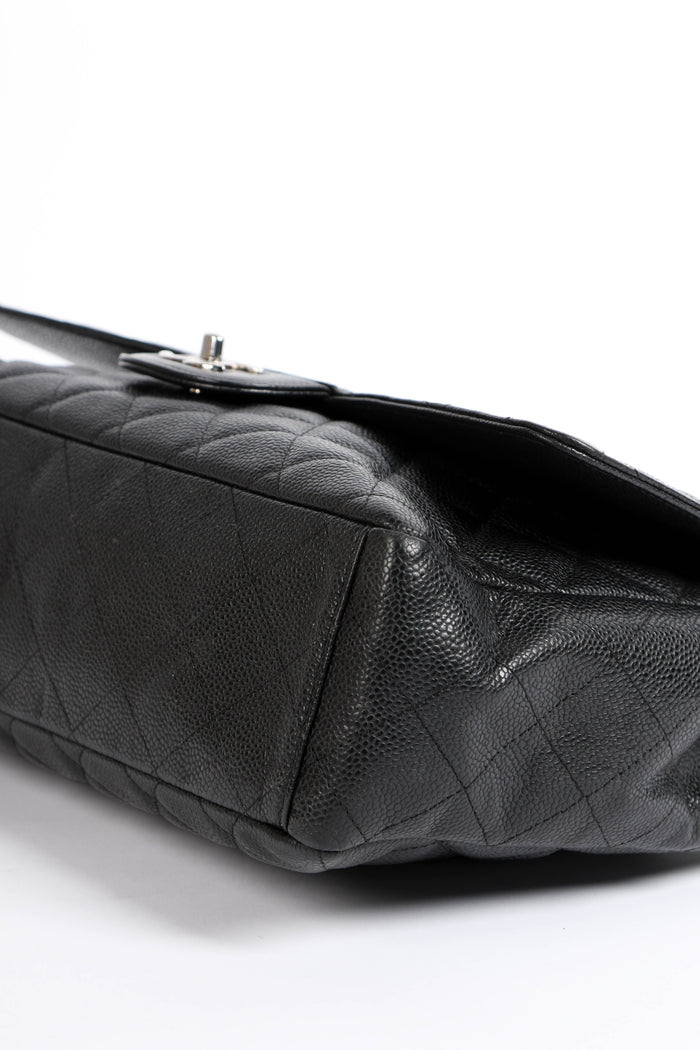 2000s Chanel Black Caviar Leather Maxi Single Flap Bag