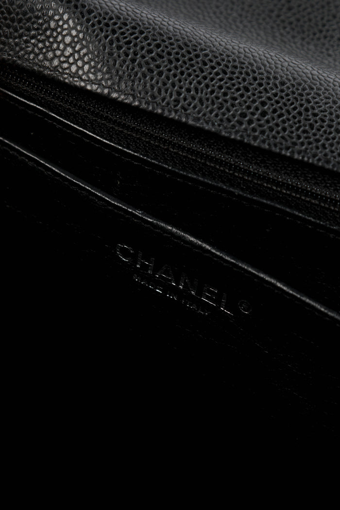 2000s Chanel Black Caviar Leather Maxi Single Flap Bag