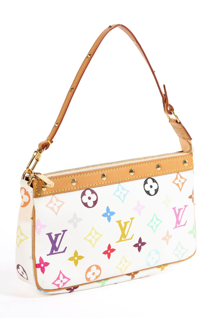 RARE Louis Vuitton x Takashi Murakami White Multicolour Pochette Accessoires