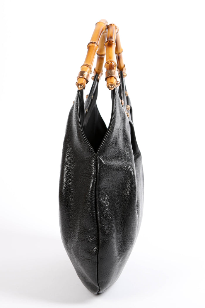 Vintage Gucci Black Studded Leather Bamboo Top Handle Bag