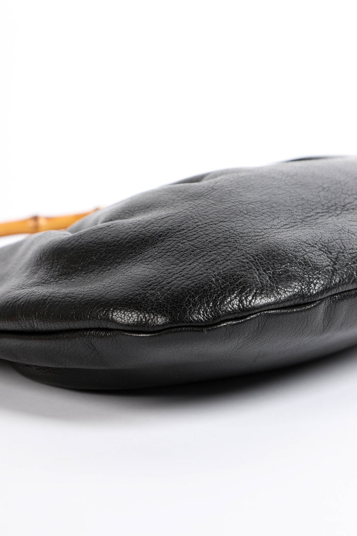 Vintage Gucci Black Studded Leather Bamboo Top Handle Bag