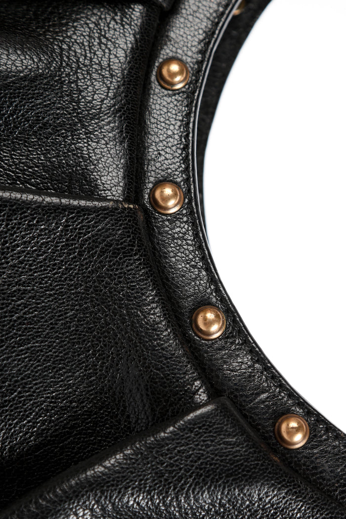 Vintage Gucci Black Studded Leather Bamboo Top Handle Bag