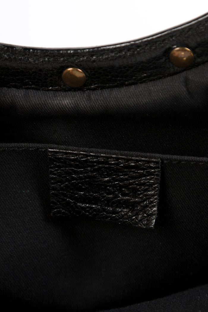 Vintage Gucci Black Studded Leather Bamboo Top Handle Bag