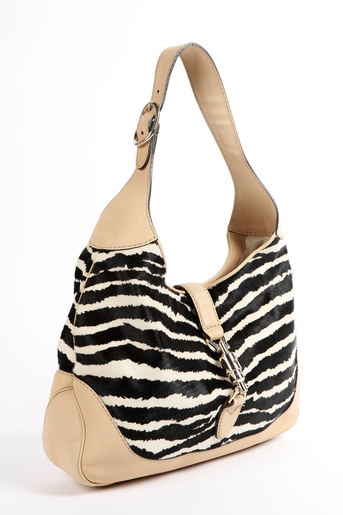 Vintage Gucci Zebra Print Pony Hair Jackie Shoulder Bag