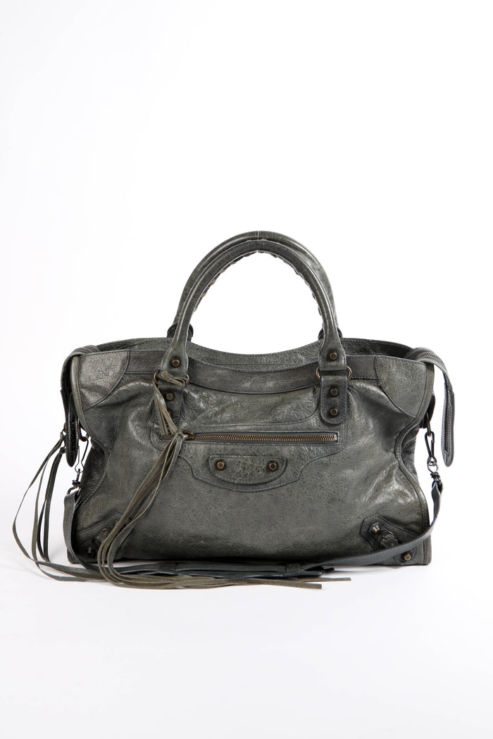2010s Balenciaga Grey Leather City Bag