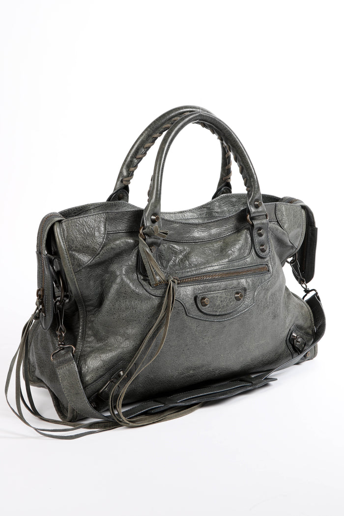 2010s Balenciaga Grey Leather City Bag