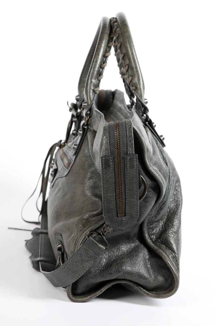 2010s Balenciaga Grey Leather City Bag