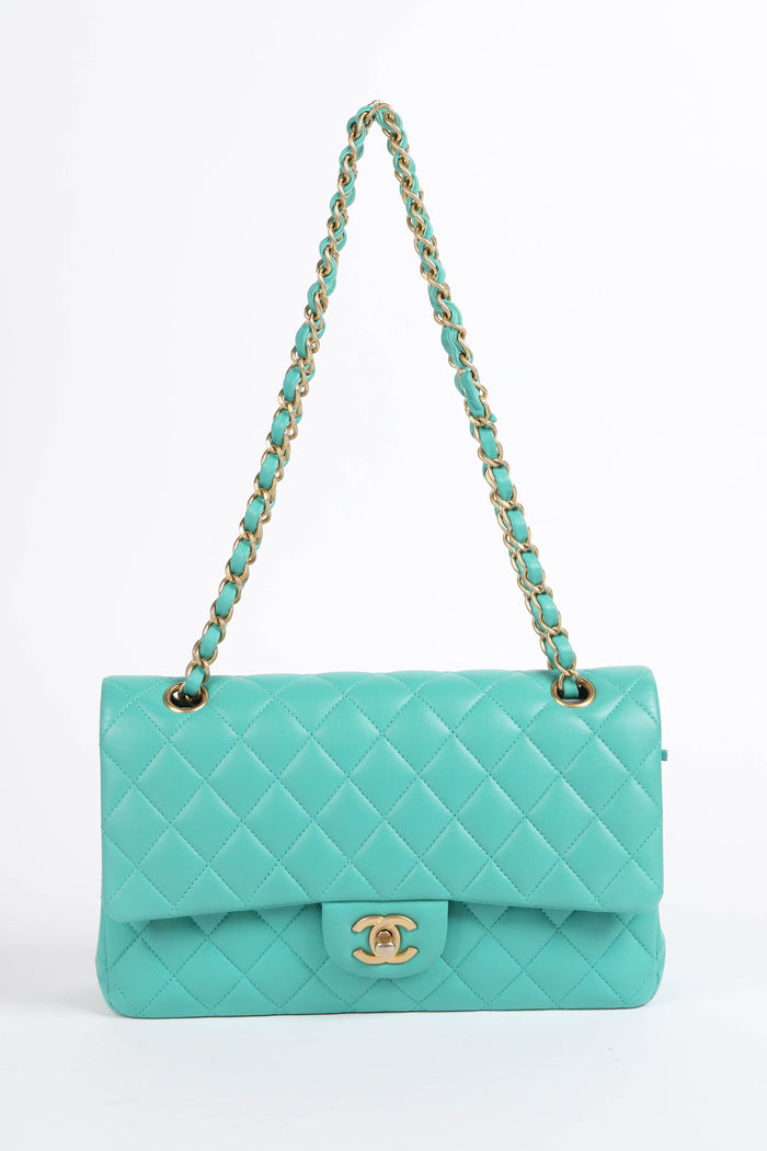 2019 Chanel Teal Lambskin Leather Medium Classic Double Flap Shoulder Bag