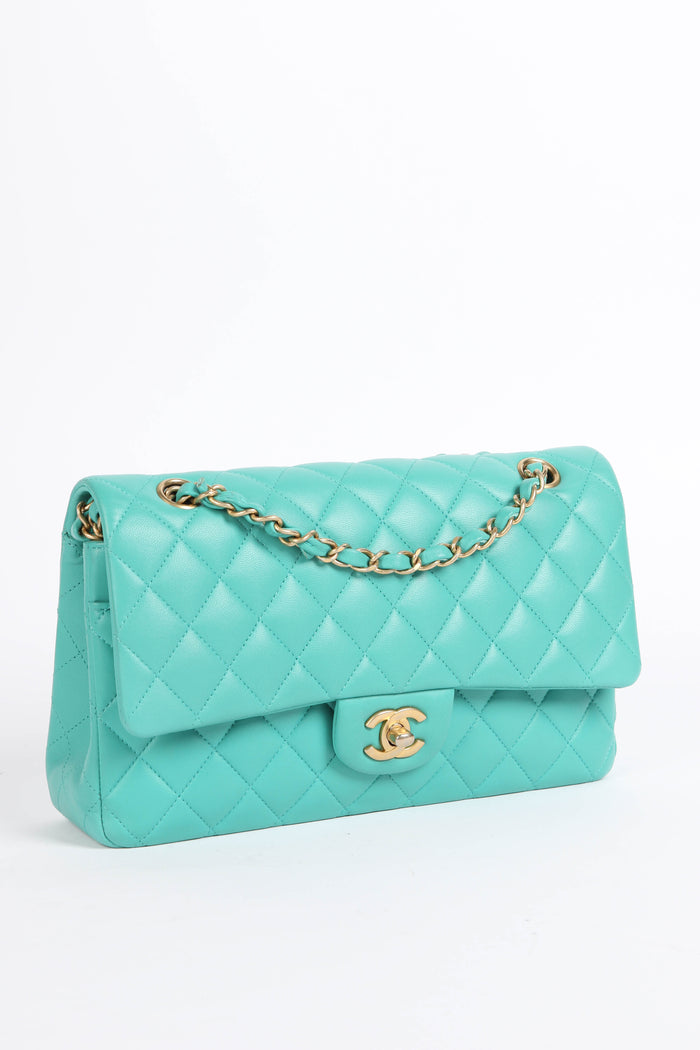 2019 Chanel Teal Lambskin Leather Medium Classic Double Flap Shoulder Bag