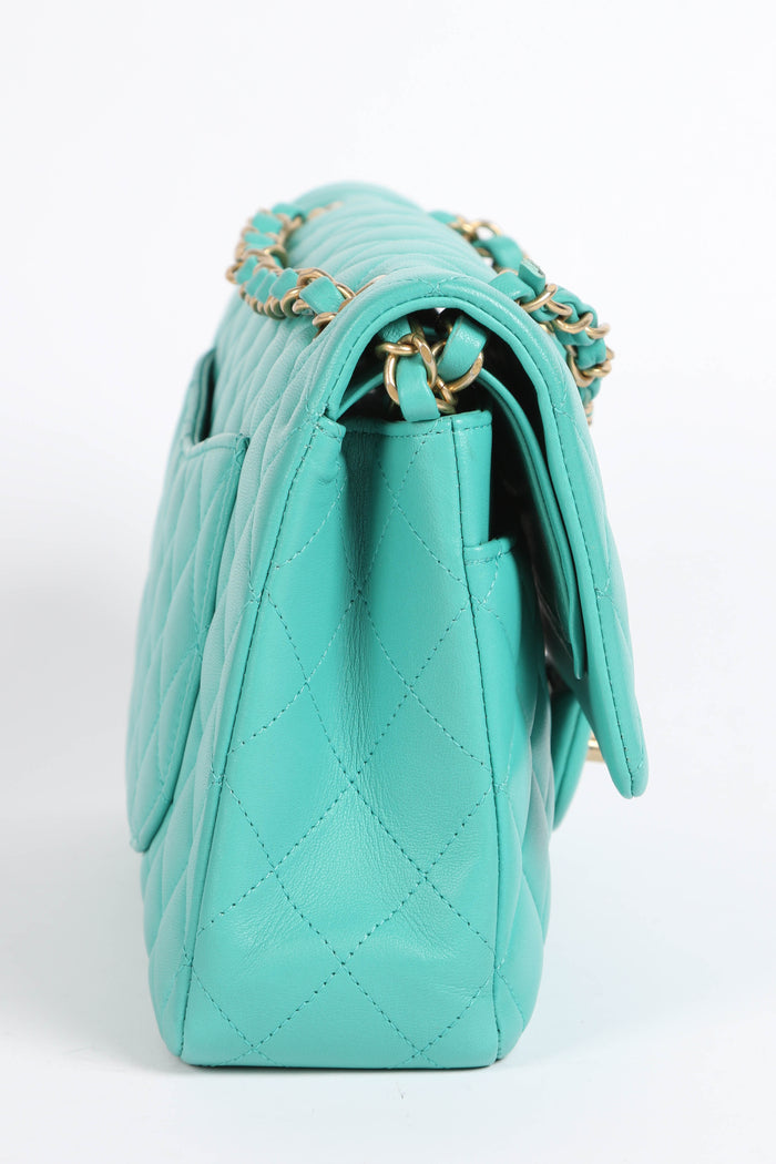 2019 Chanel Teal Lambskin Leather Medium Classic Double Flap Shoulder Bag