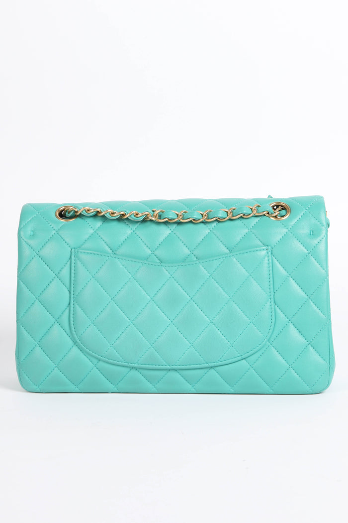 2019 Chanel Teal Lambskin Leather Medium Classic Double Flap Shoulder Bag
