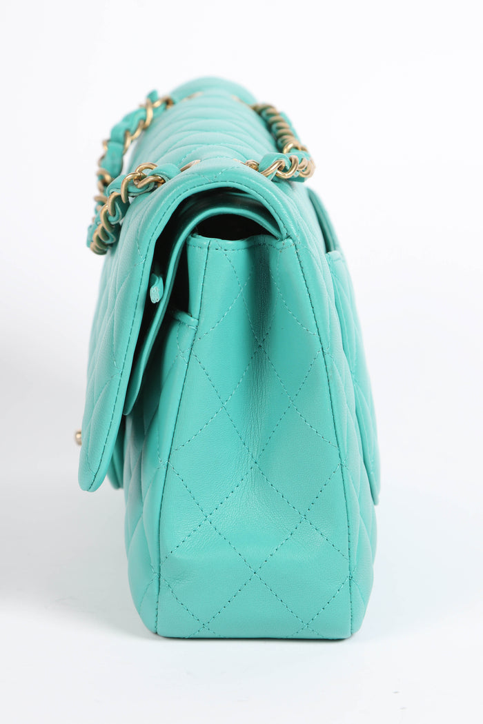 2019 Chanel Teal Lambskin Leather Medium Classic Double Flap Shoulder Bag
